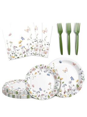 Wildflower Party Supplies Set 24 Guests Plates Napkins Forks Disposable